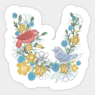 Birds on Floral Branches Sticker